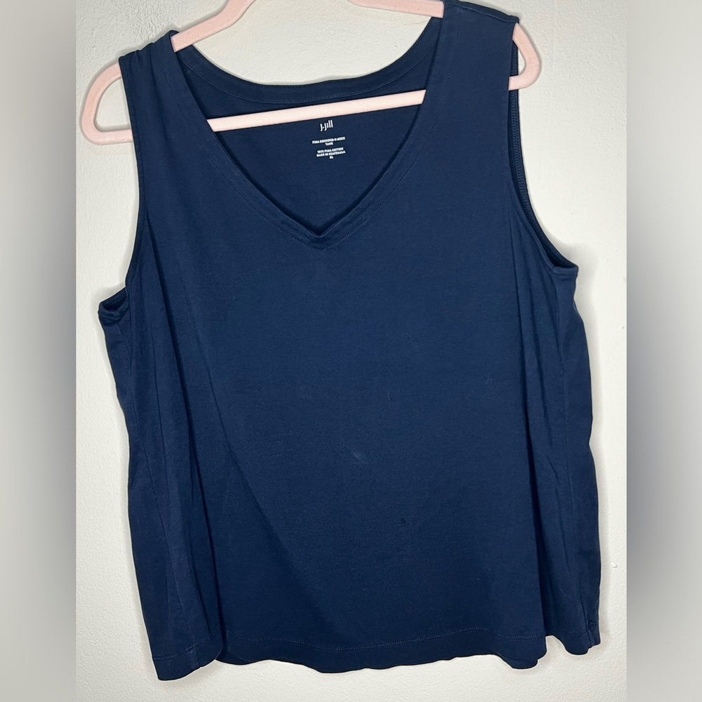 J. Jill Pima Womens Size XL Navy Blue Rounded V-Neck Tank Top - Picture 3 of 6